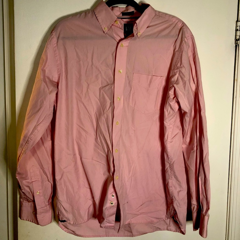 Gap mens classic fit medium pink long sleeve button down shirt